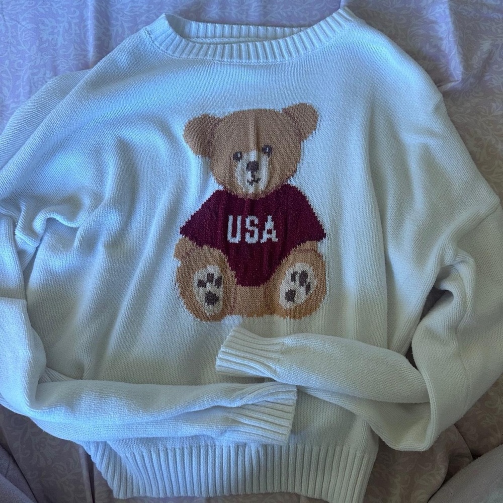 Hollister Cream Sweater with Bear Motif